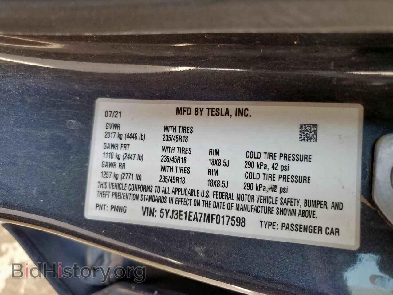 2021 TESLA MODEL 3 - VIN: 5YJ3E1EA7MF017598 - Фото 12