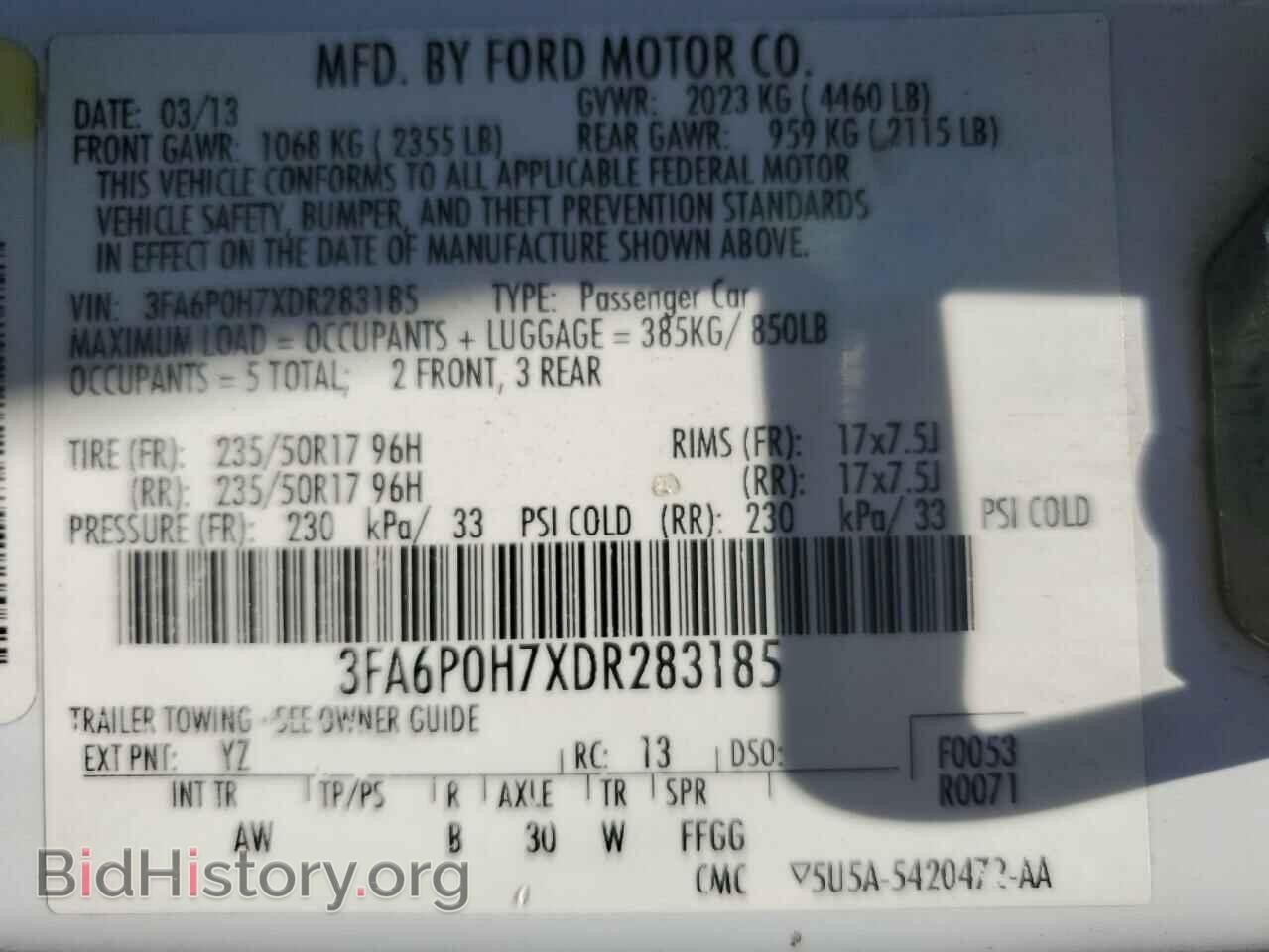 2013 FORD FUSION - VIN: 3FA6P0H7XDR283185 - Фото 12