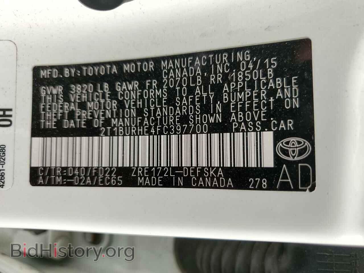 2015 TOYOTA COROLLA - VIN: 2T1BURHE4FC397700 - Фото 10