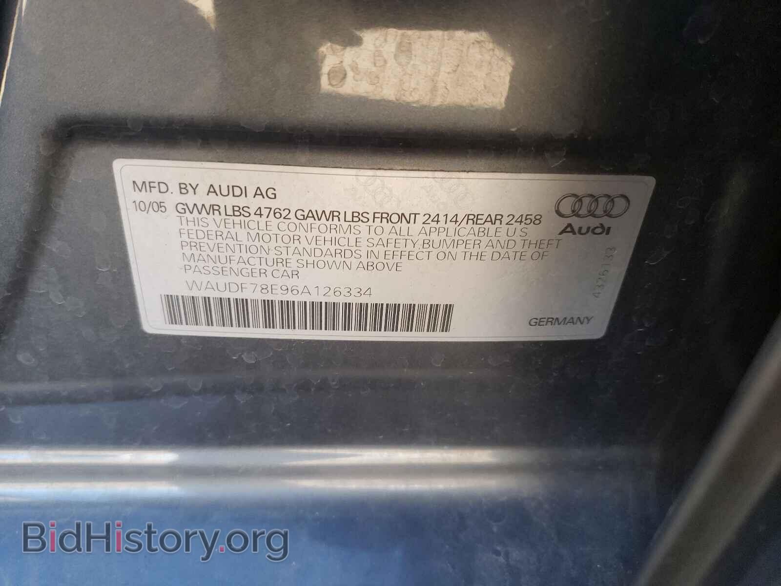 2006 AUDI A4 - VIN: WAUDF78E96A126334 - Фото 10