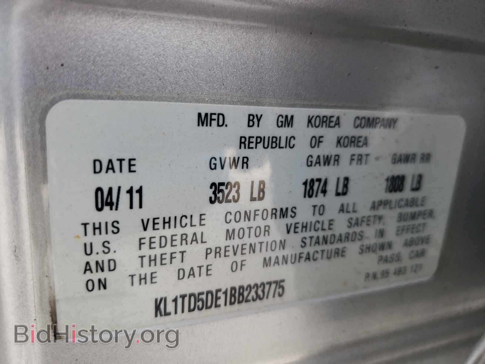 2011 CHEVROLET AVEO - VIN: KL1TD5DE1BB233775 - Фото 10
