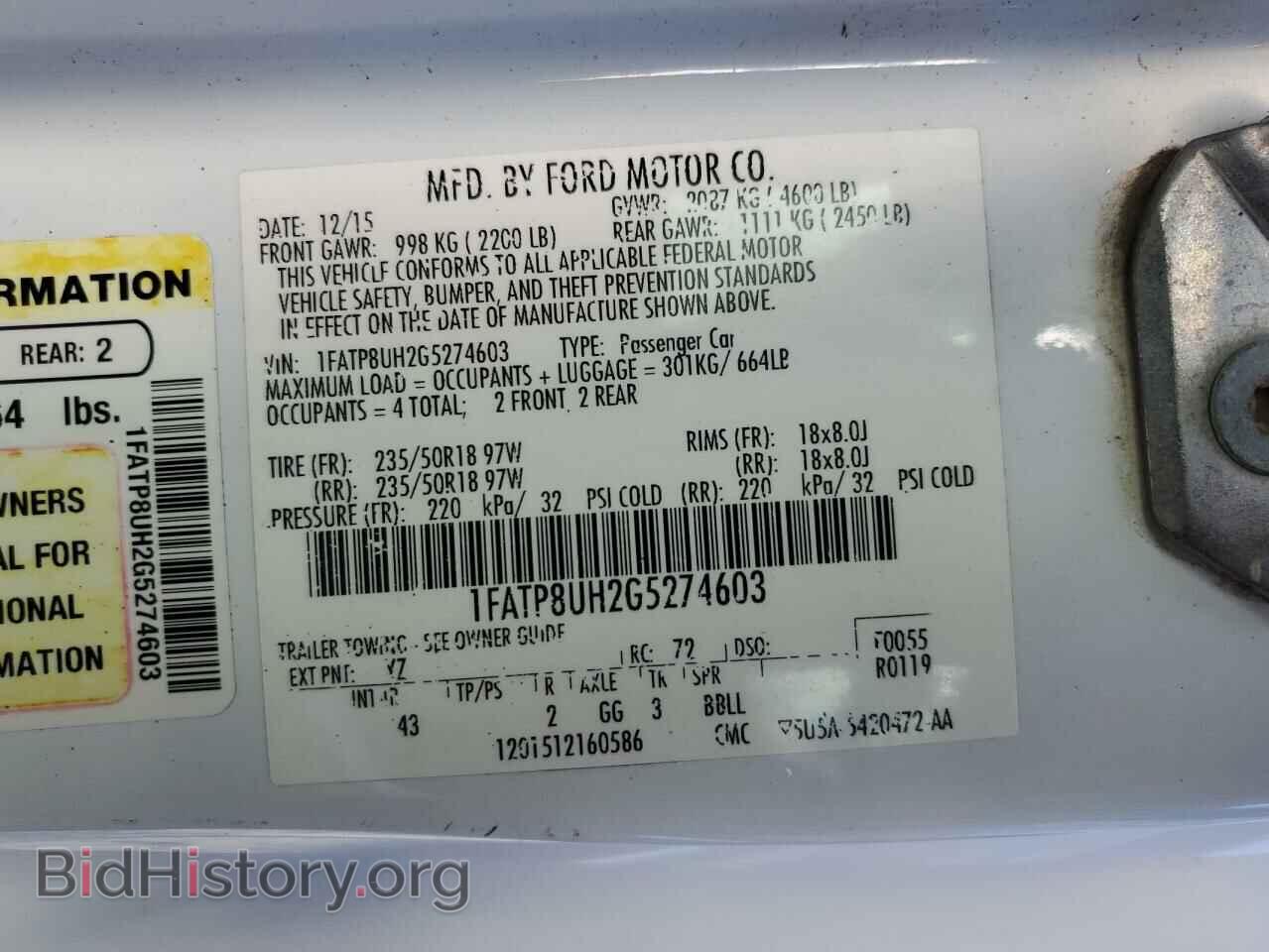 2016 FORD ALL Models - VIN: 1FATP8UH2G5274603 - Photo 12