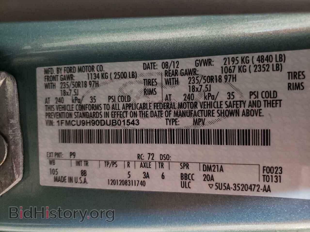 2013 FORD ESCAPE - VIN: 1FMCU9H90DUB01543 - Фото 13