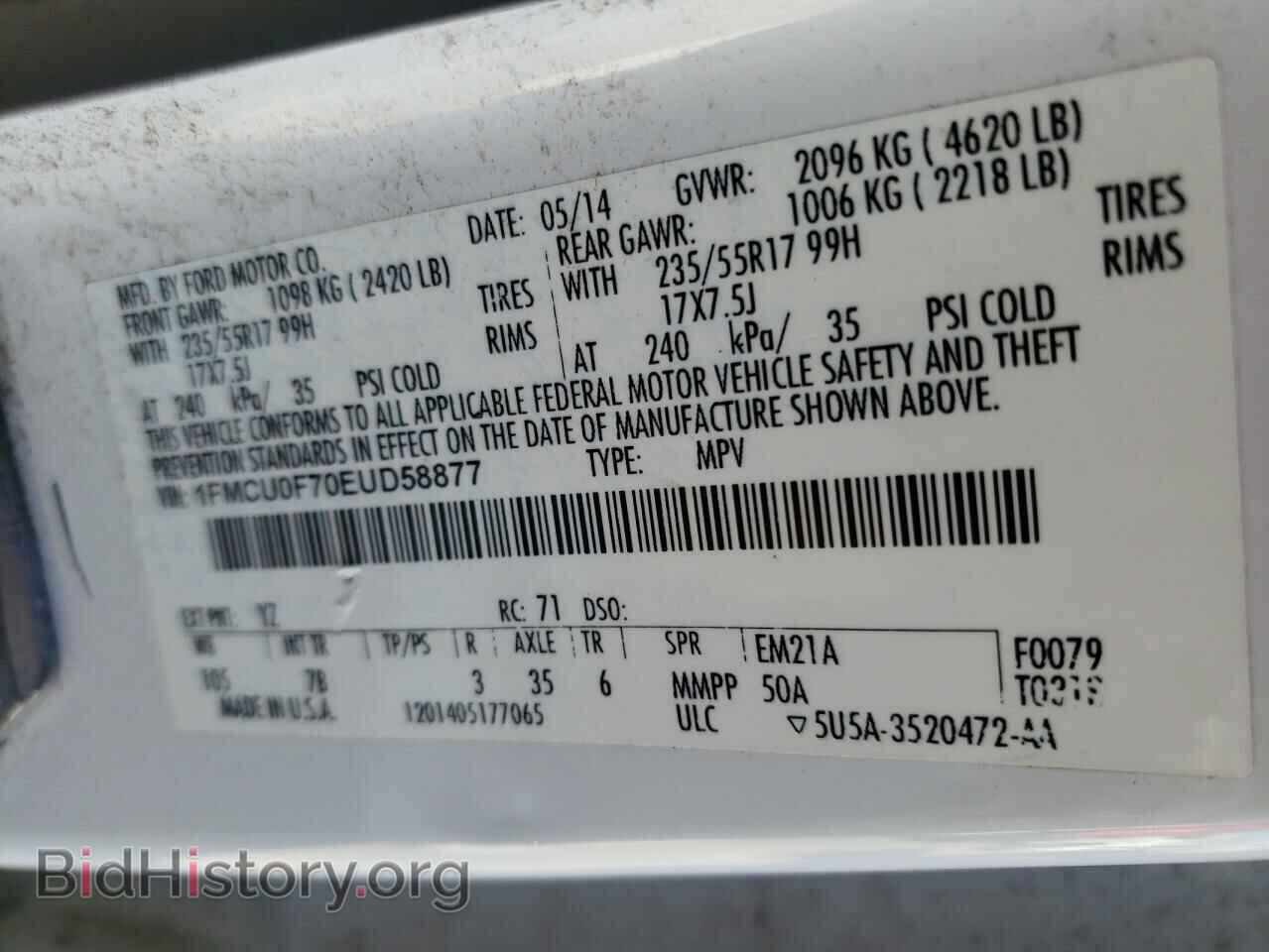 2014 FORD ESCAPE - VIN: 1FMCU0F70EUD58877 - Фото 10