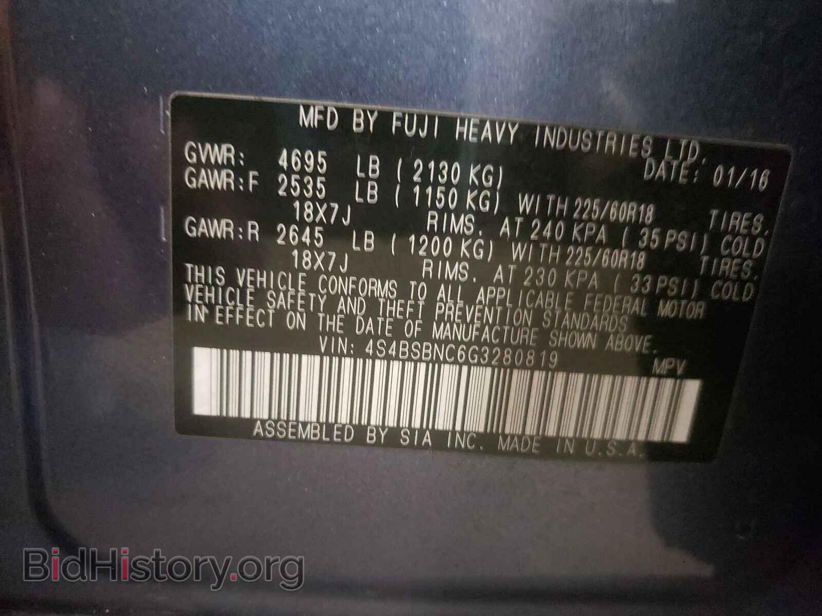 2016 SUBARU OUTBACK - VIN: 4S4BSBNC6G3280819 - Photo 10