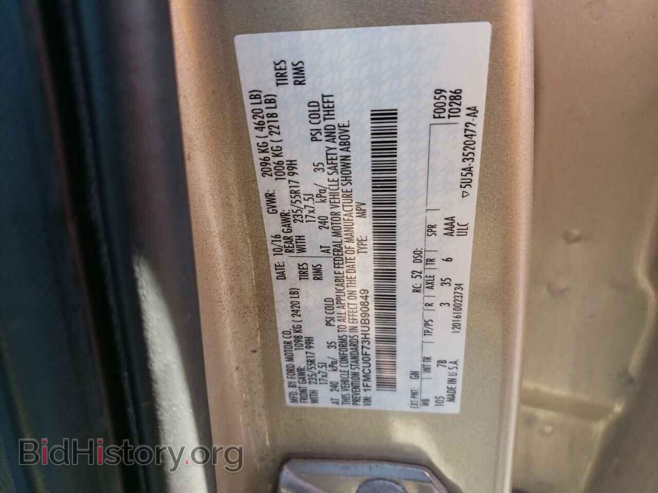 2017 FORD ESCAPE - VIN: 1FMCU0F73HUB90849 - Фото 10