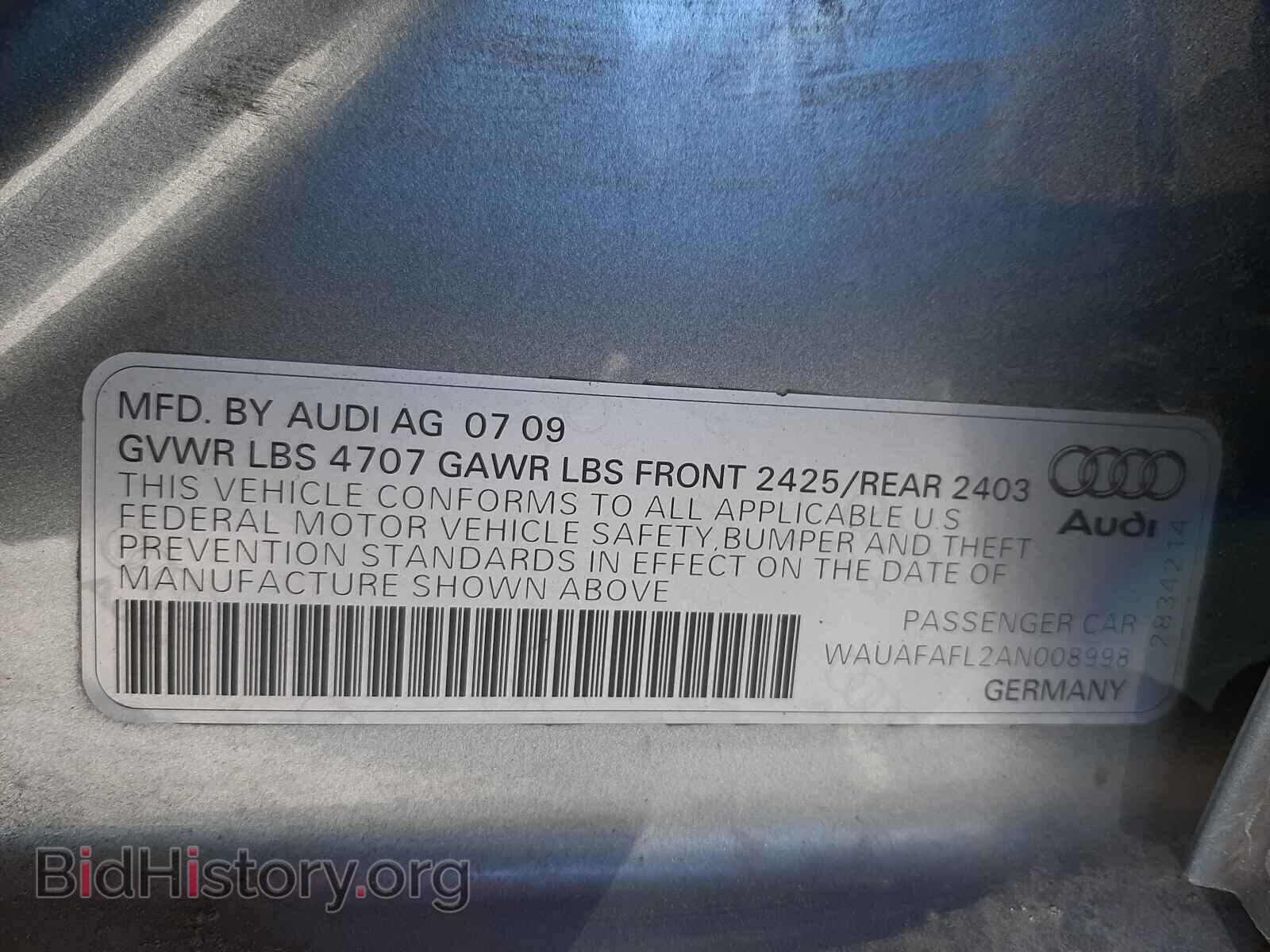 2010 AUDI A4 - VIN: WAUAFAFL2AN008998 - Фото 10