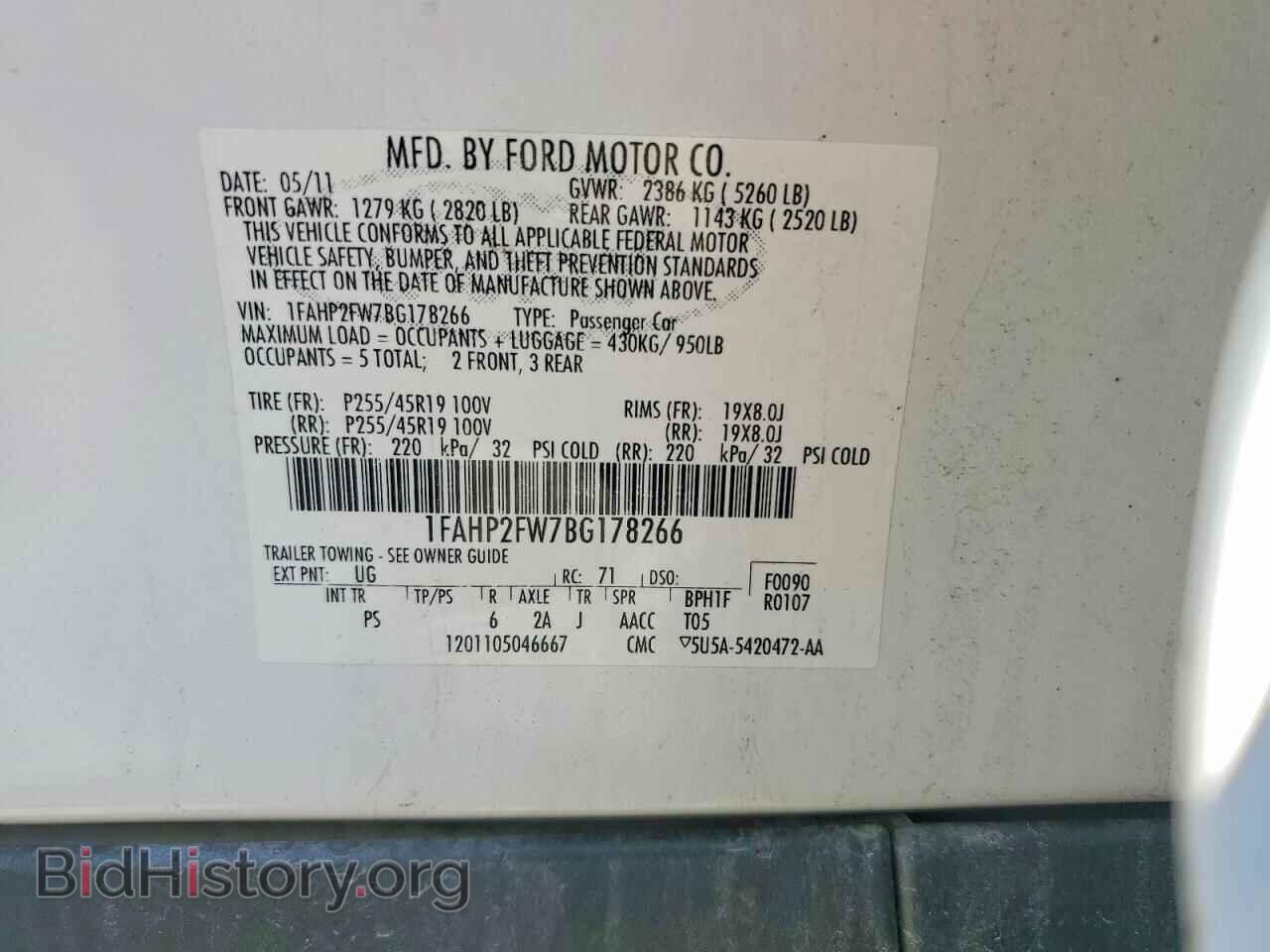 2011 FORD TAURUS - VIN: 1FAHP2FW7BG178266 - Фото 12