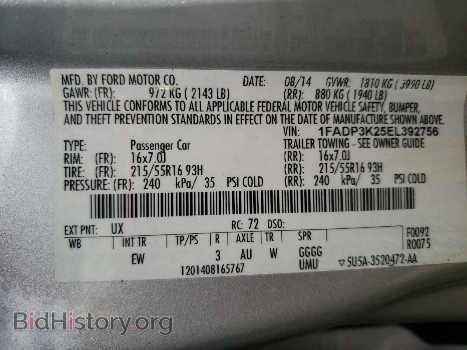 2014 FORD FOCUS - VIN: 1FADP3K25EL392756 - Фото 10