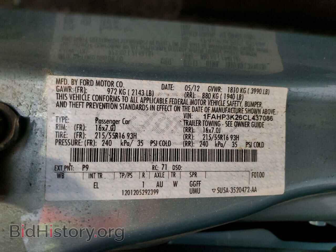 2012 FORD FOCUS - VIN: 1FAHP3K26CL437086 - Фото 12