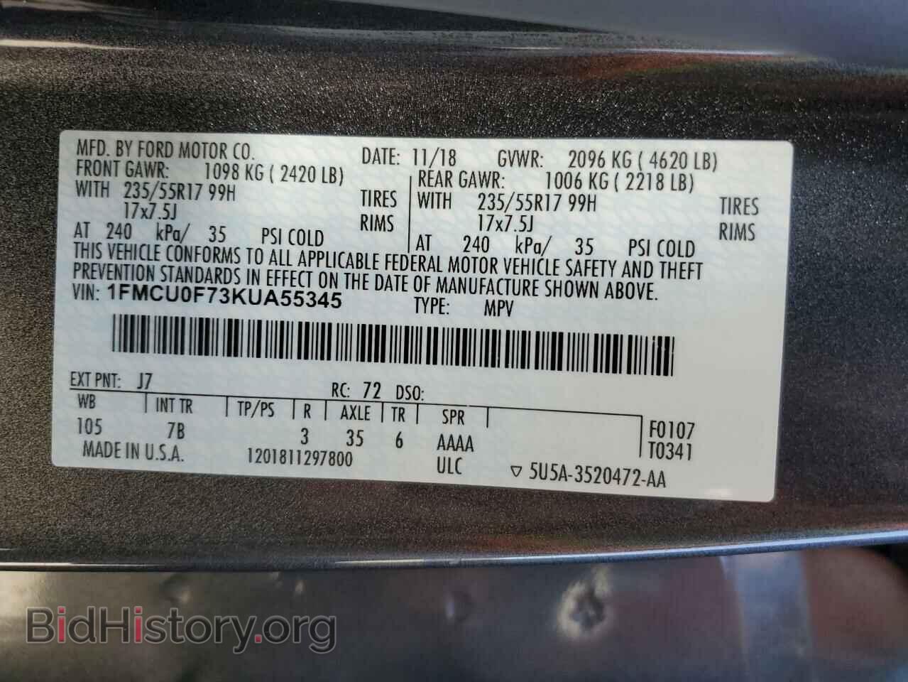 2019 FORD ESCAPE - VIN: 1FMCU0F73KUA55345 - Фото 13