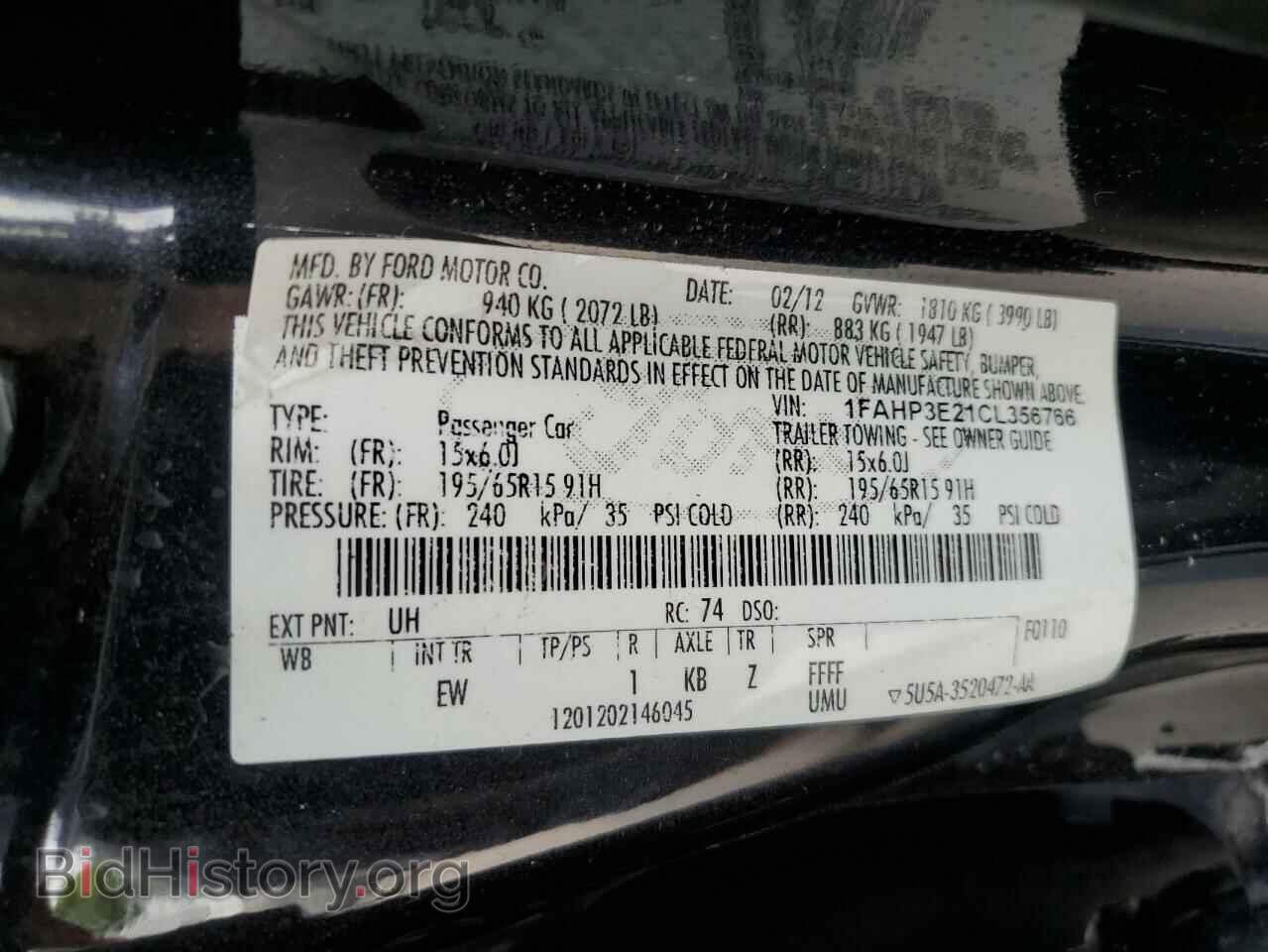 2012 FORD FOCUS - VIN: 1FAHP3E21CL356766 - Фото 12