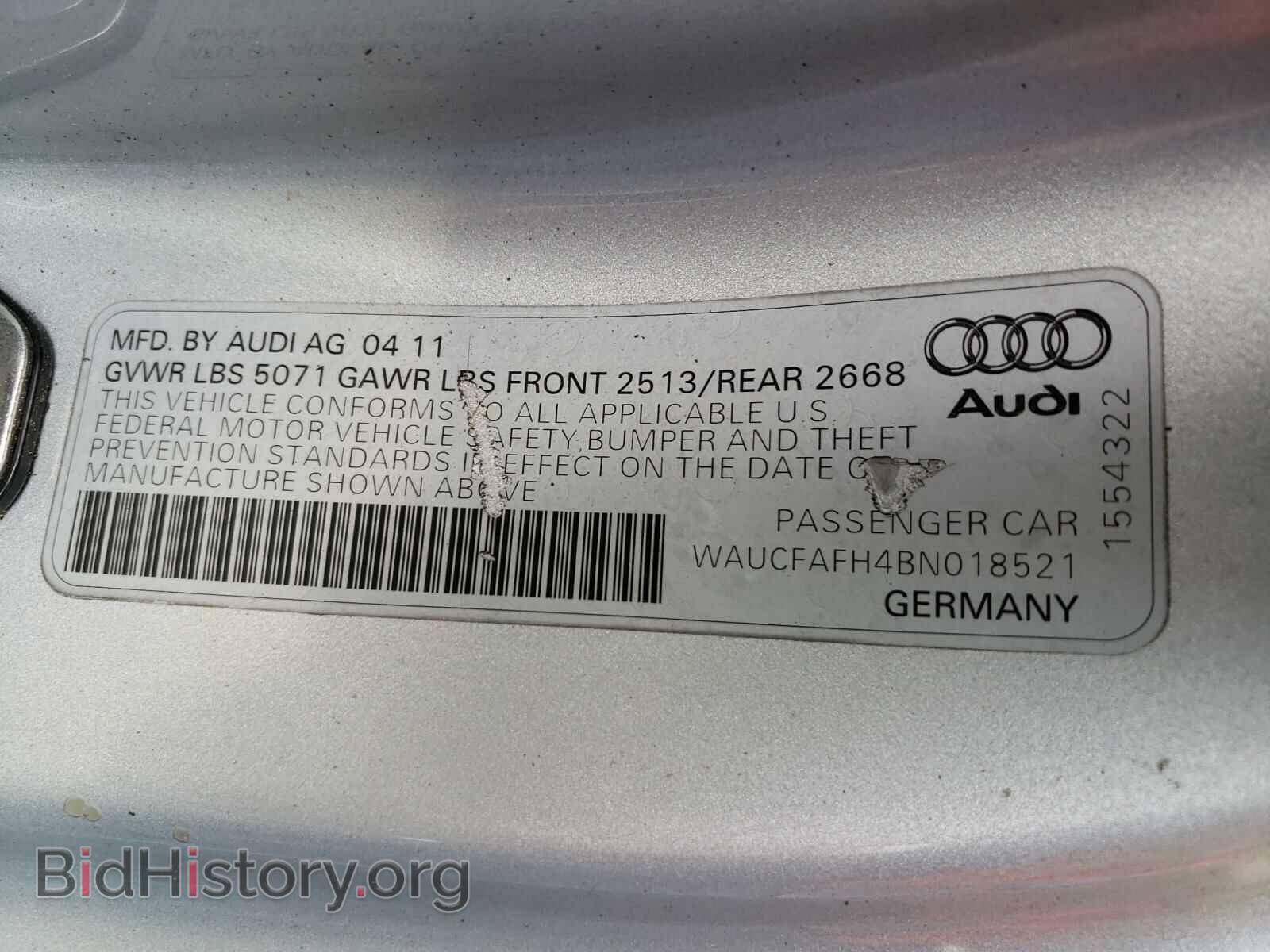 2011 AUDI A5 - VIN: WAUCFAFH4BN018521 - Фото 10