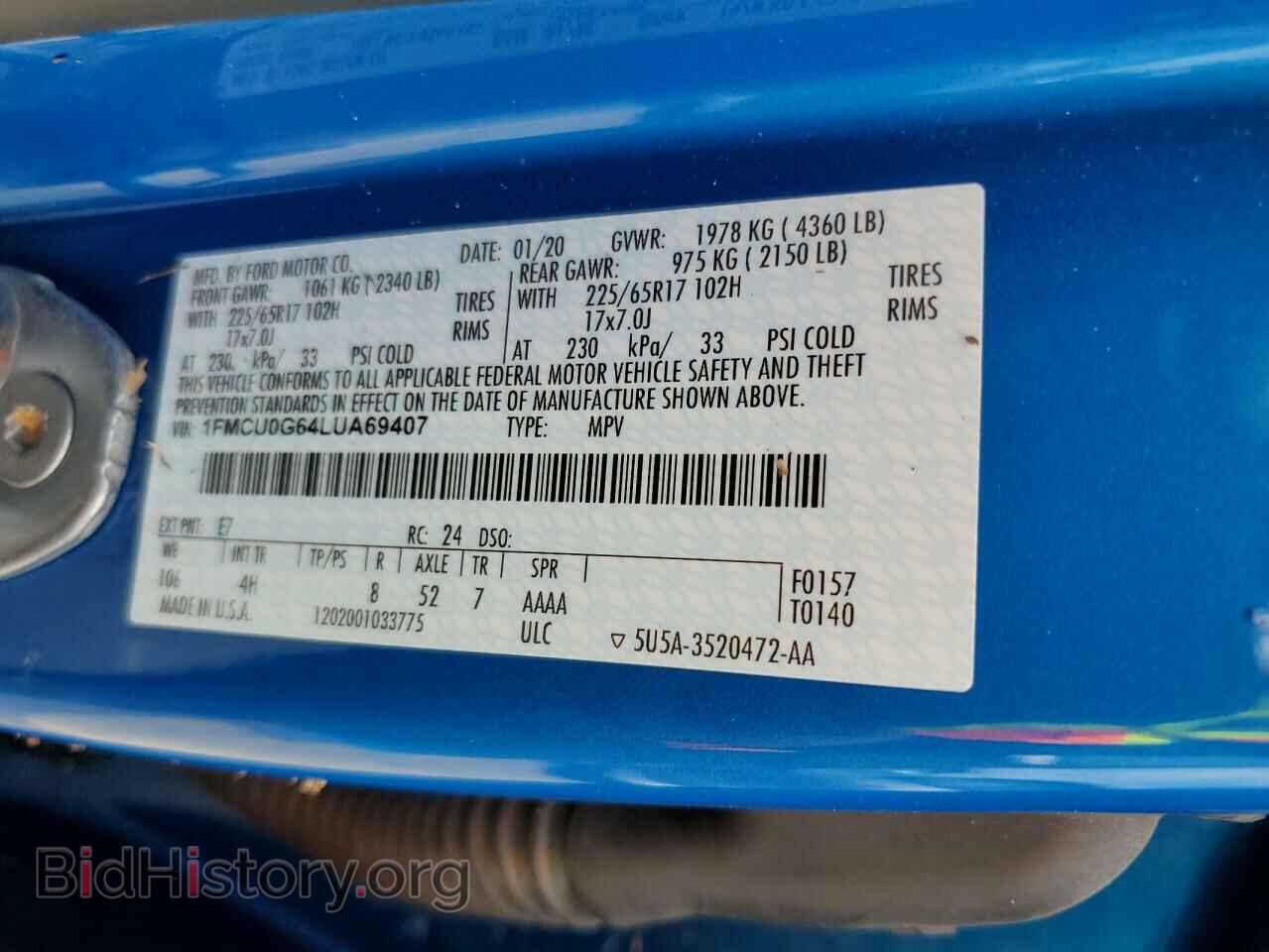 2020 FORD ESCAPE - VIN: 1FMCU0G64LUA69407 - Фото 10