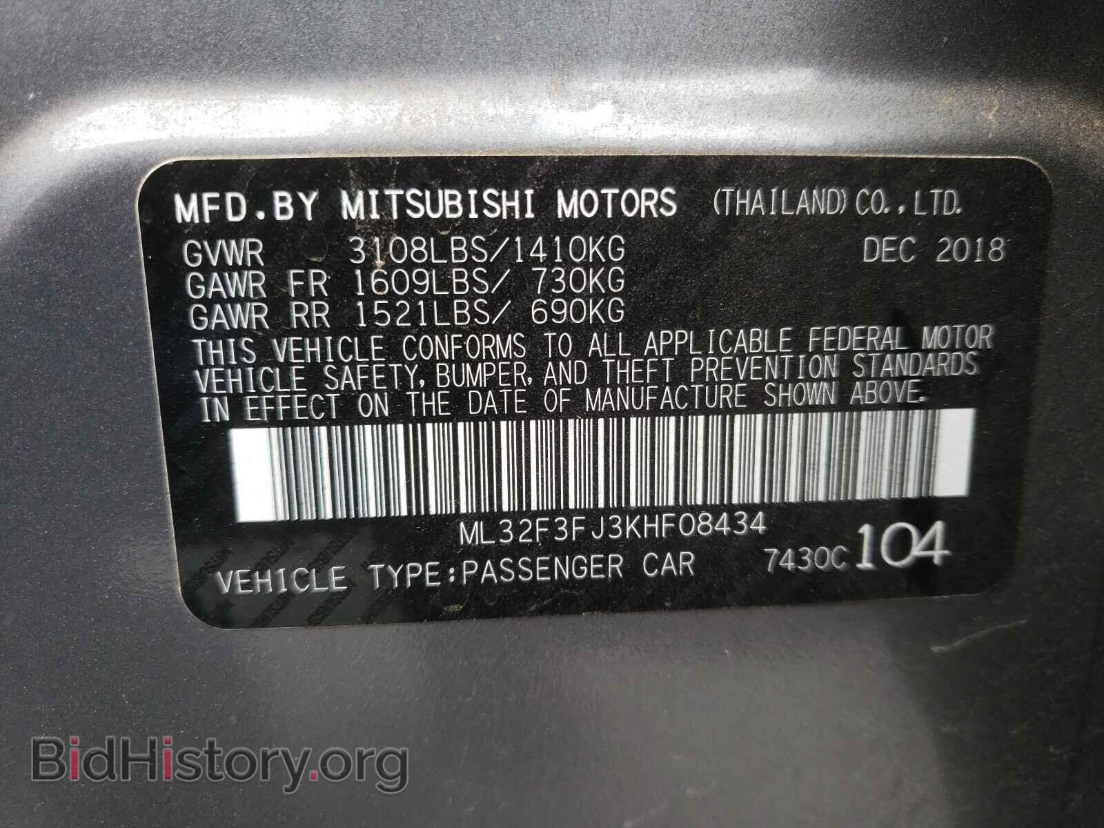 2019 MITSUBISHI MIRAGE - VIN: ML32F3FJ3KHF08434 - Фото 10