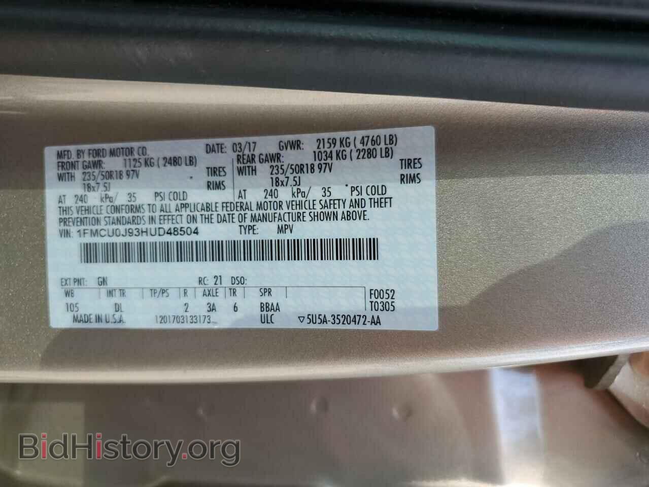 2017 FORD ESCAPE - VIN: 1FMCU0J93HUD48504 - Photo 13