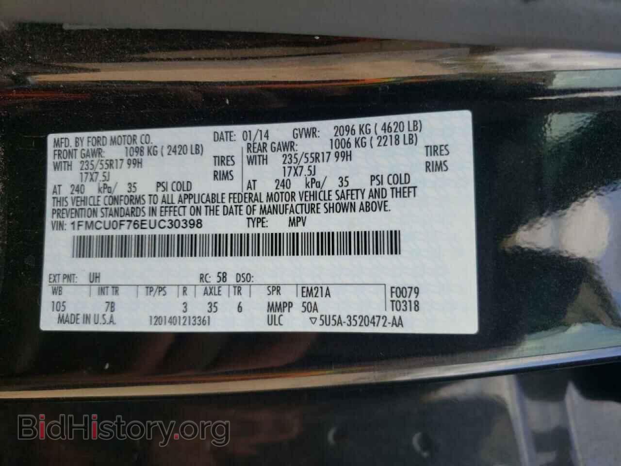 2014 FORD ESCAPE - VIN: 1FMCU0F76EUC30398 - Фото 10