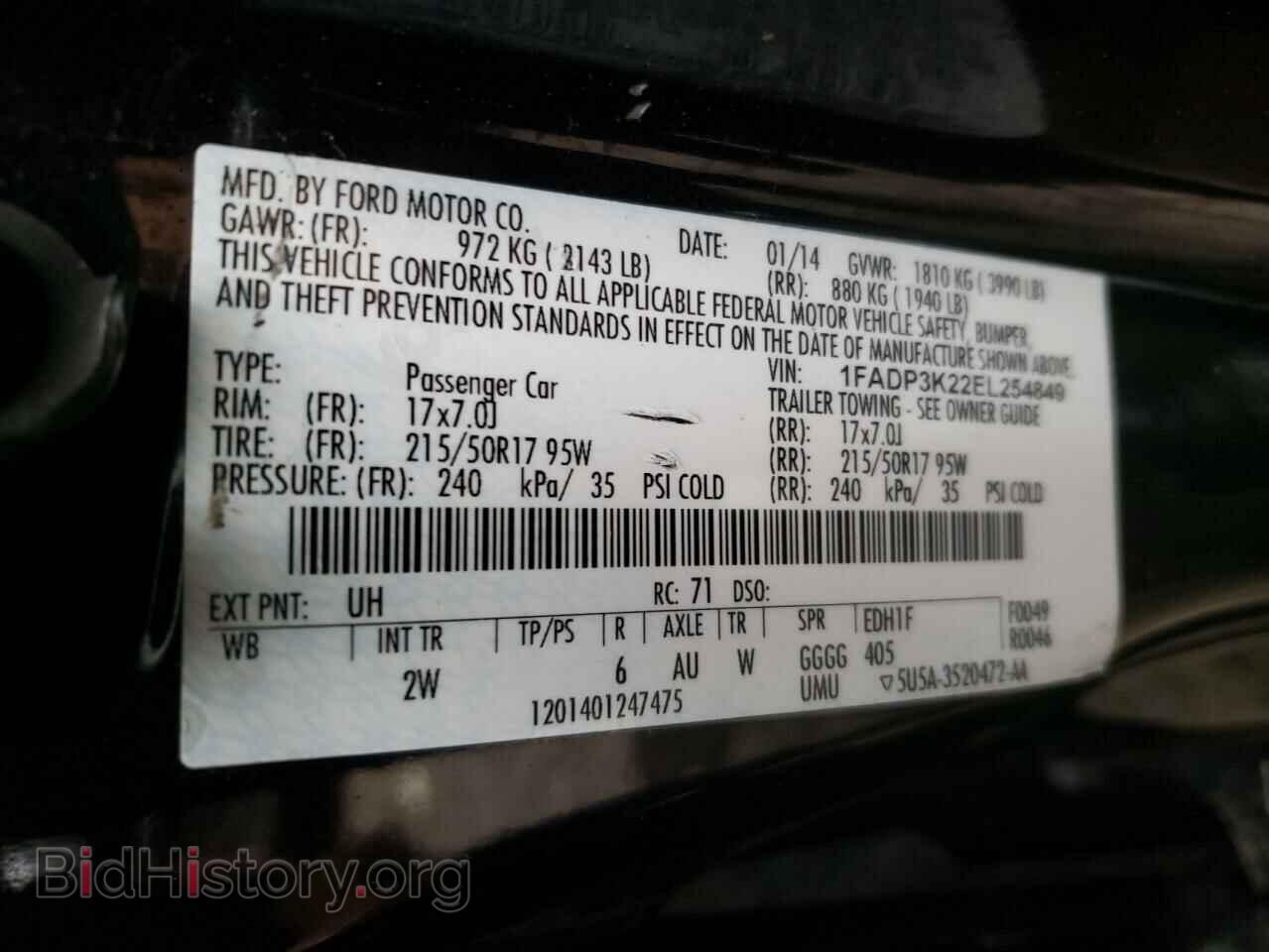 2014 FORD FOCUS - VIN: 1FADP3K22EL254849 - Фото 10