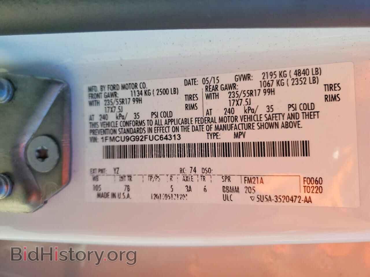 2015 FORD ESCAPE - VIN: 1FMCU9G92FUC64313 - Photo 14