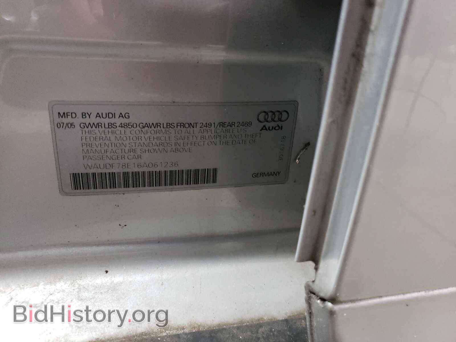 2006 AUDI A4 - VIN: WAUDF78E16A061236 - Фото 10