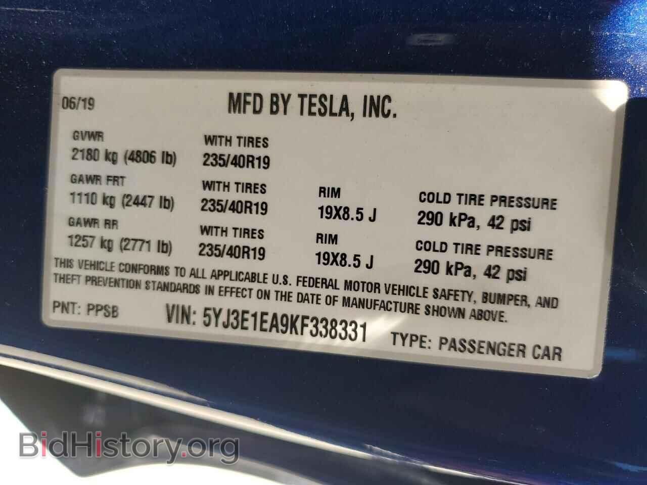 2019 TESLA MODEL 3 - VIN: 5YJ3E1EA9KF338331 - Photo 12
