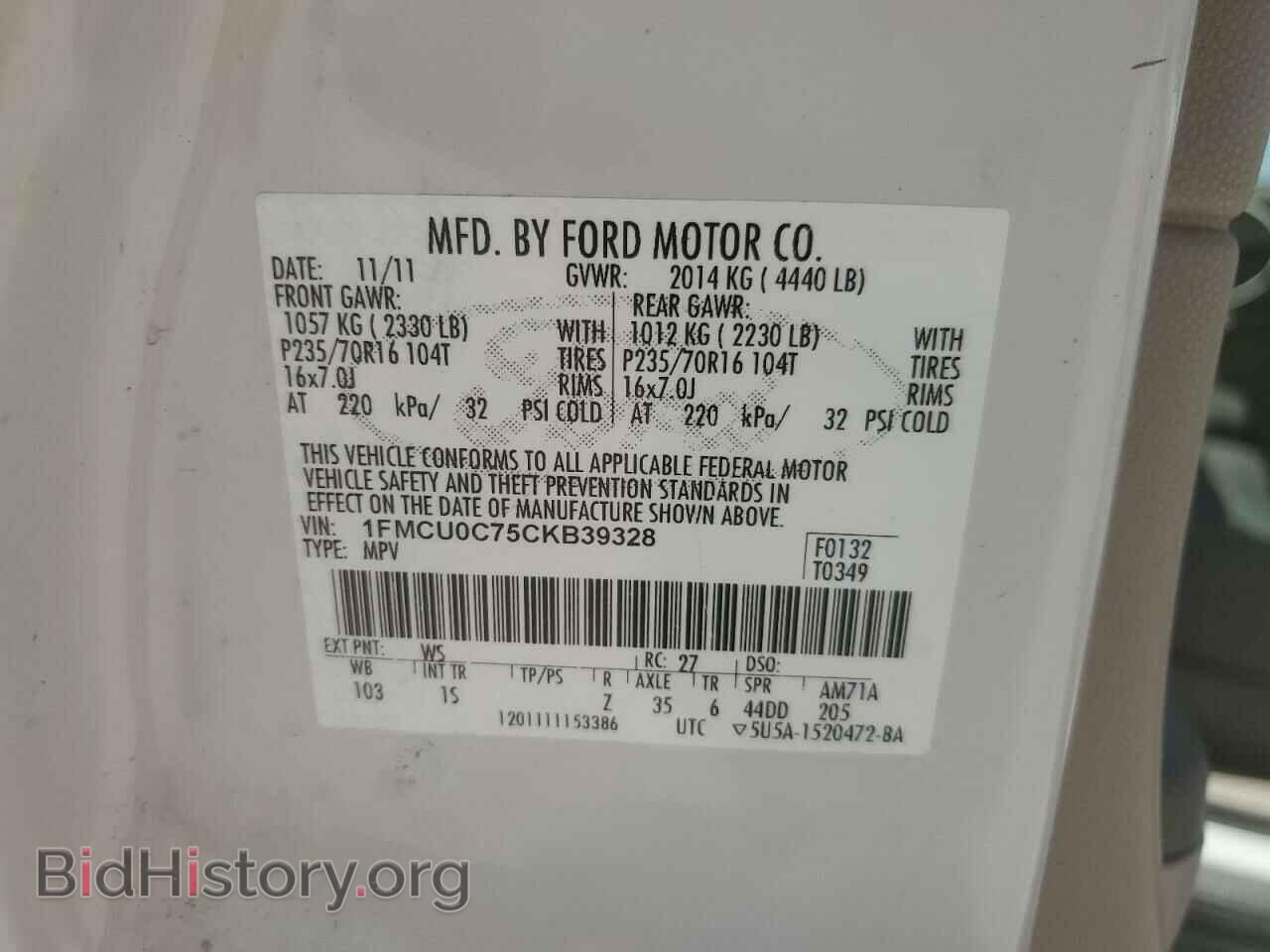 2012 FORD ESCAPE - VIN: 1FMCU0C75CKB39328 - Фото 12