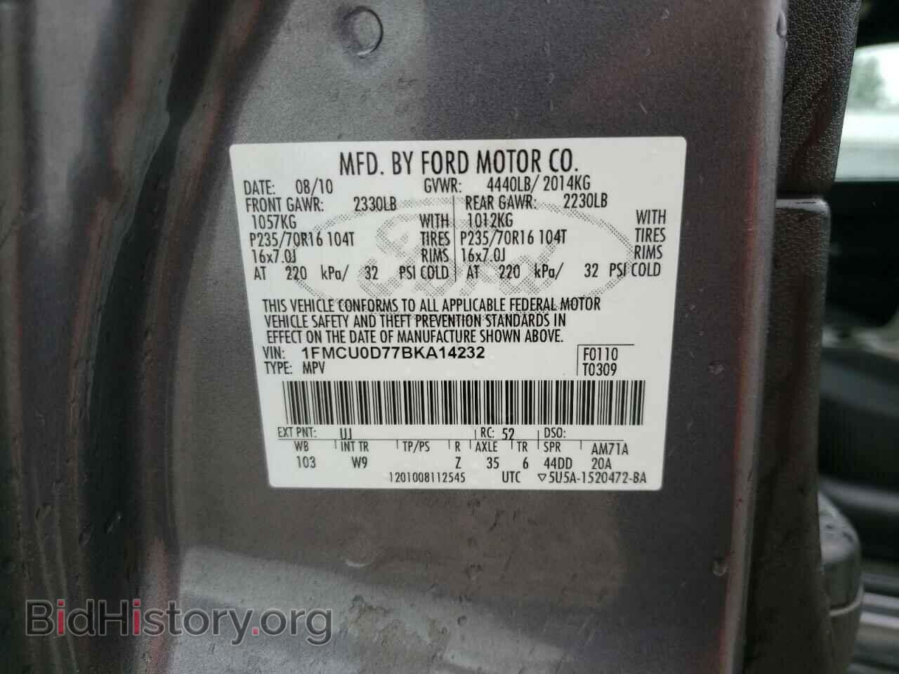 2011 FORD ESCAPE - VIN: 1FMCU0D77BKA14232 - Фото 15