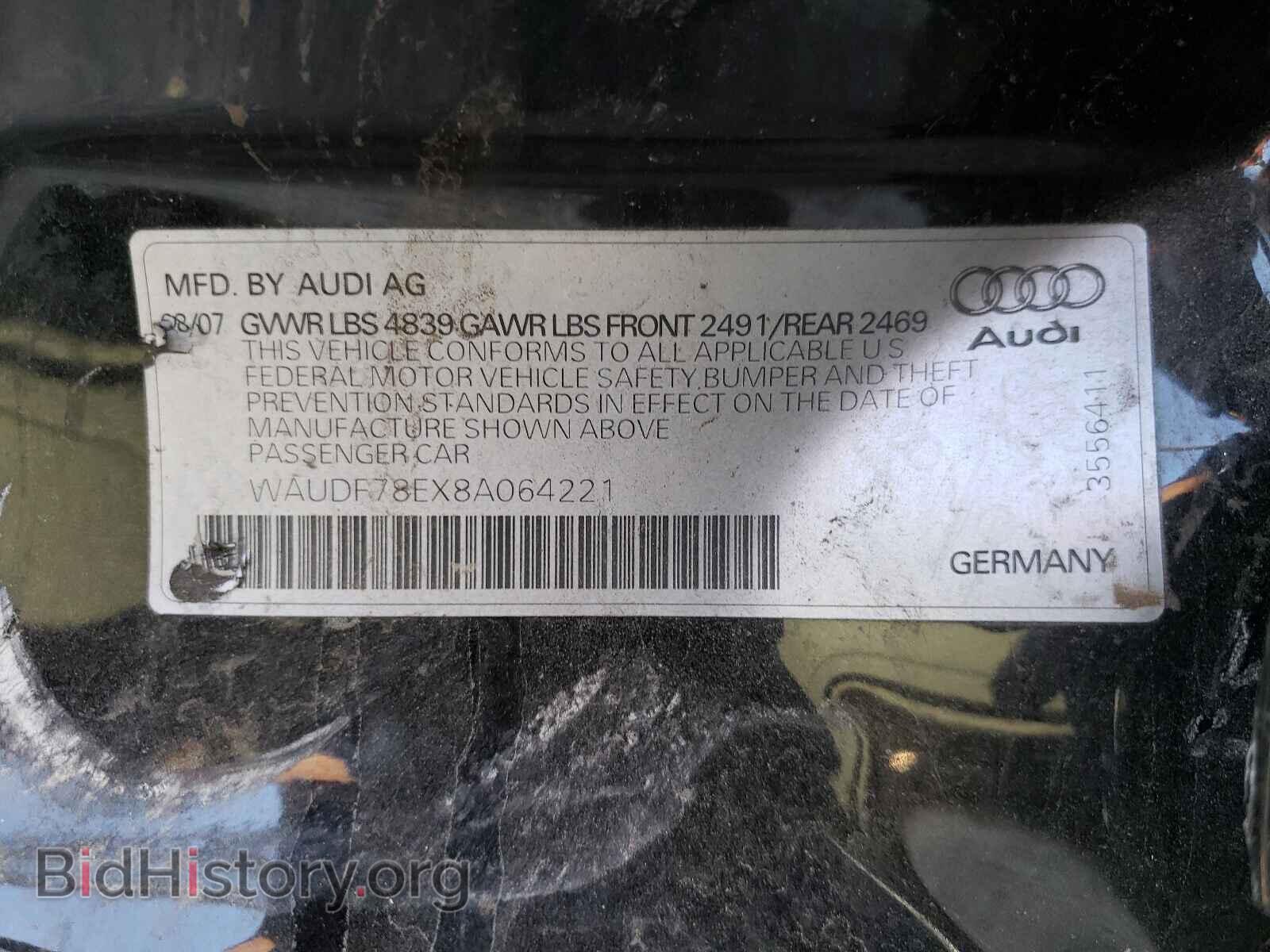 2008 AUDI A4 - VIN: WAUDF78EX8A064221 - Фото 10