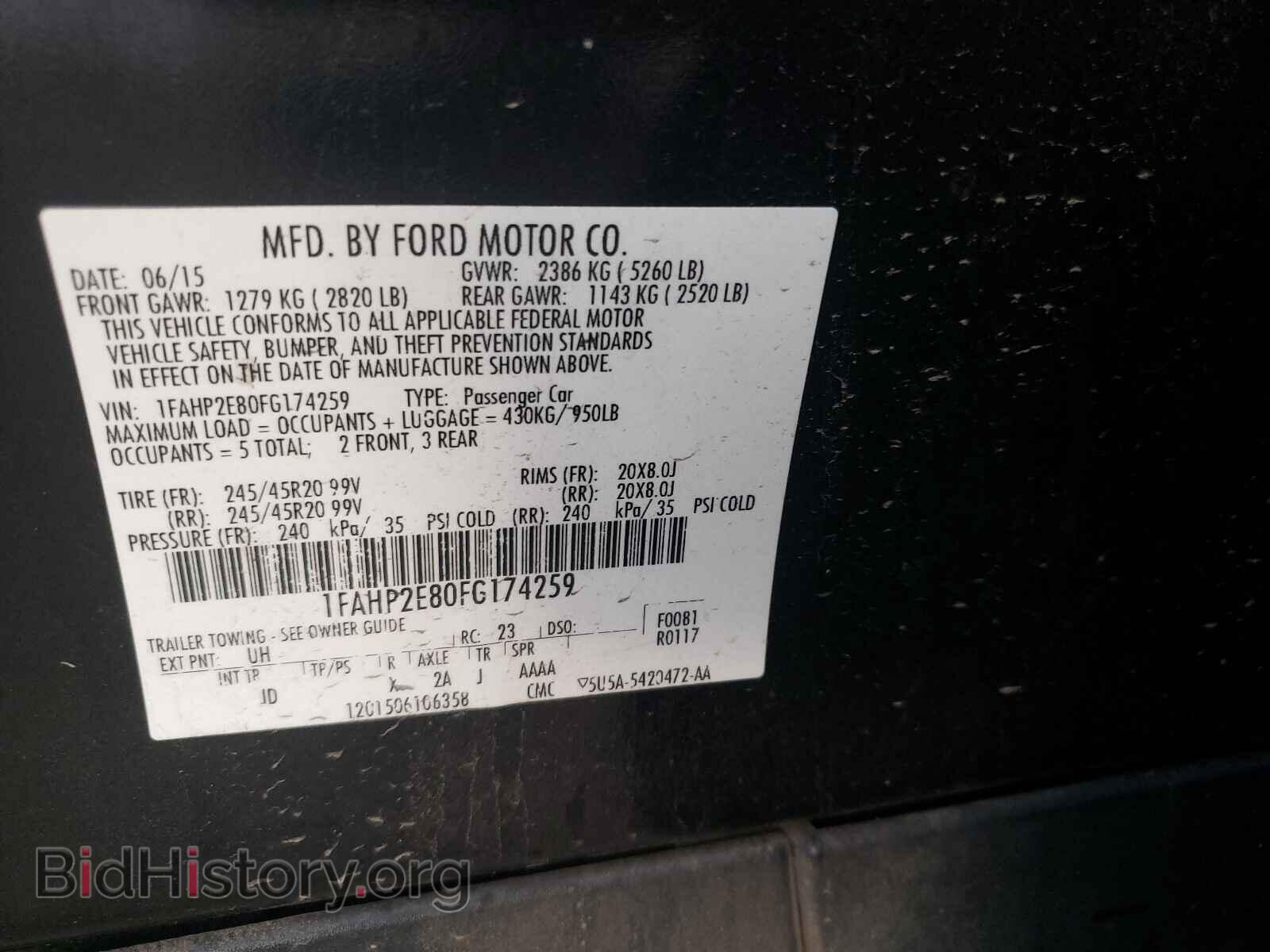 2015 FORD TAURUS - VIN: 1FAHP2E80FG174259 - Photo 10