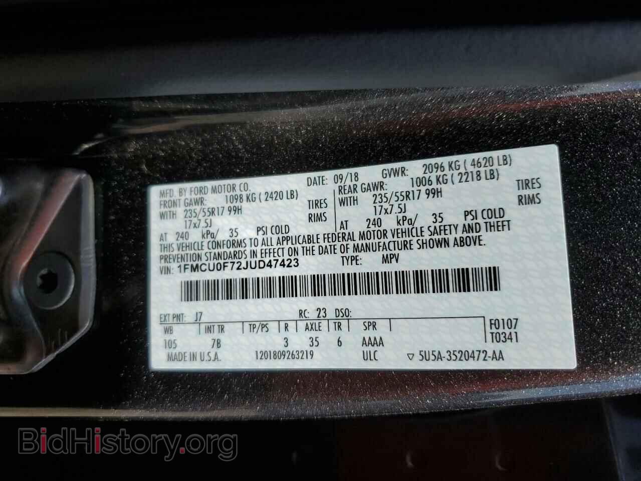 2018 FORD ESCAPE - VIN: 1FMCU0F72JUD47423 - Фото 12
