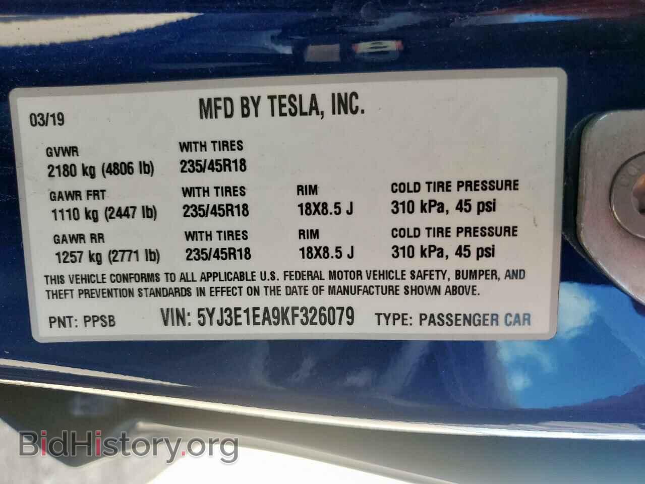 2019 TESLA MODEL 3 - VIN: 5YJ3E1EA9KF326079 - Photo 13
