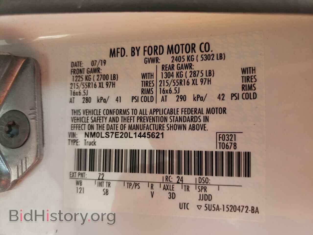 2020 FORD TRANSIT - VIN: NM0LS7E20L1445621 - Фото 10