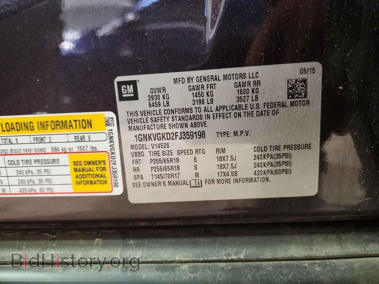 2015 CHEVROLET TRAVERSE - VIN: 1GNKVGKD2FJ359198 - Фото 12