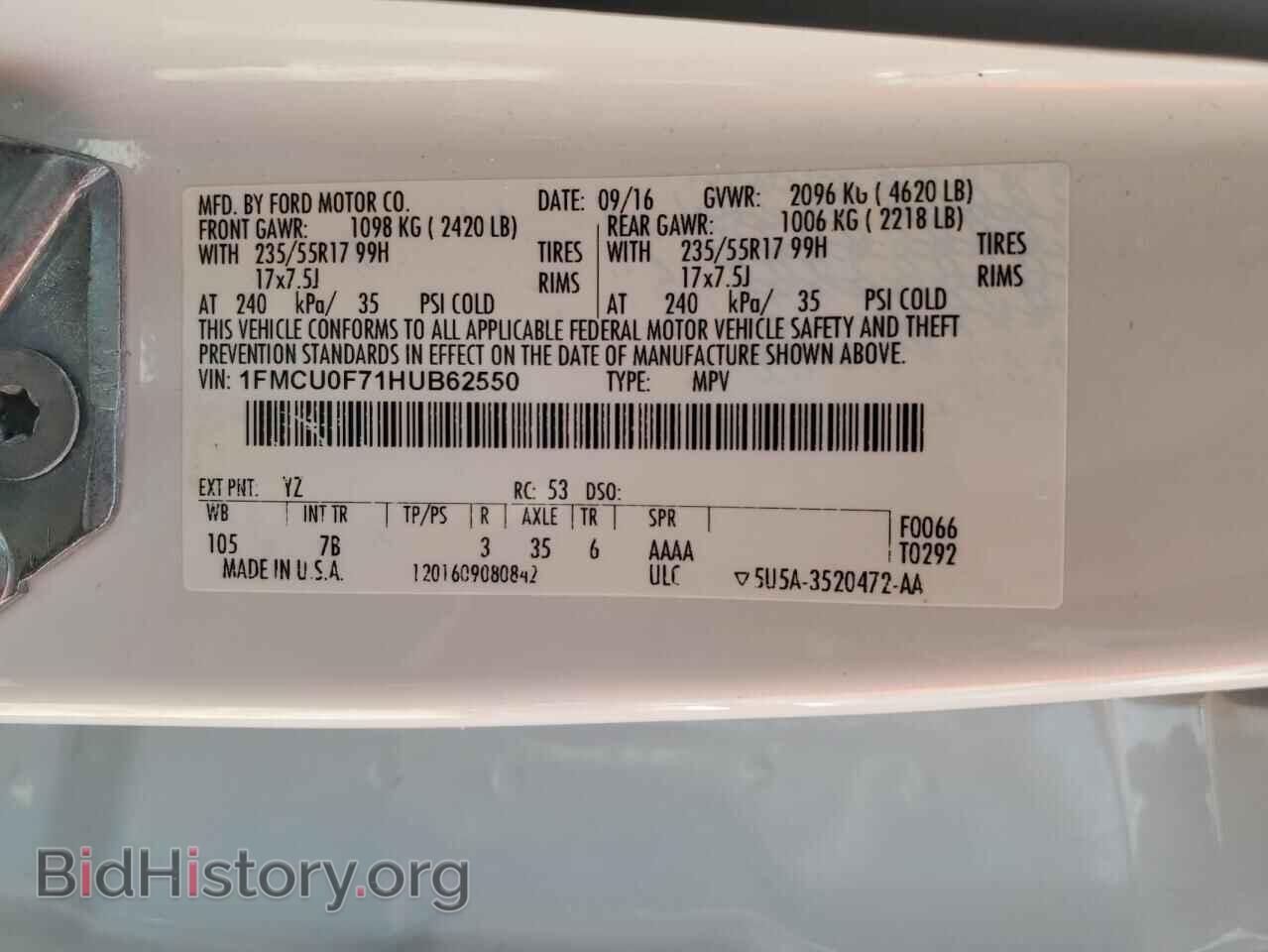 2017 FORD ESCAPE - VIN: 1FMCU0F71HUB62550 - Фото 13