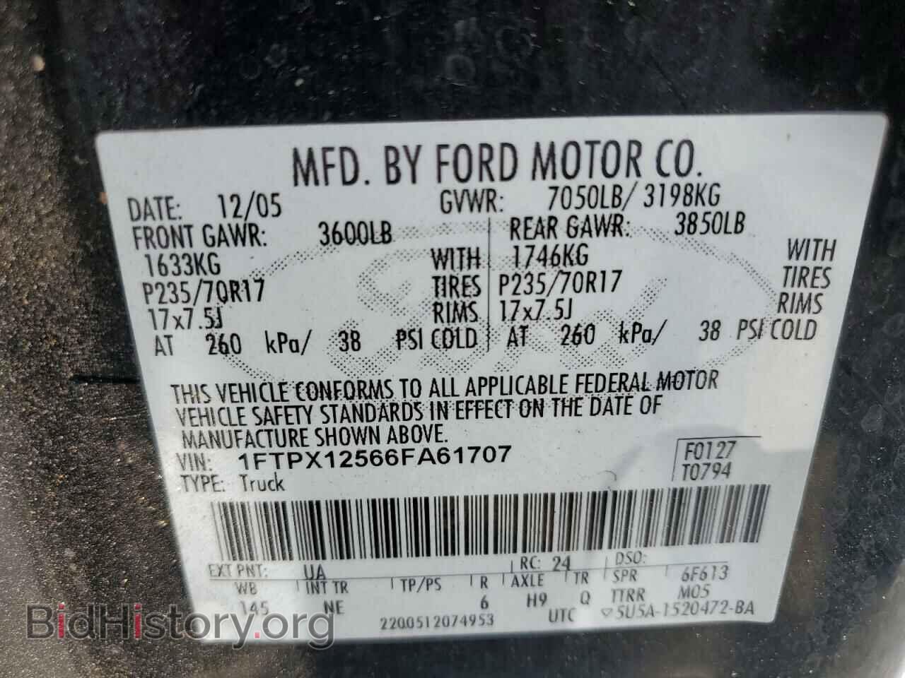 2006 FORD All Models - VIN: 1FTPX12566FA61707 - Фото 12