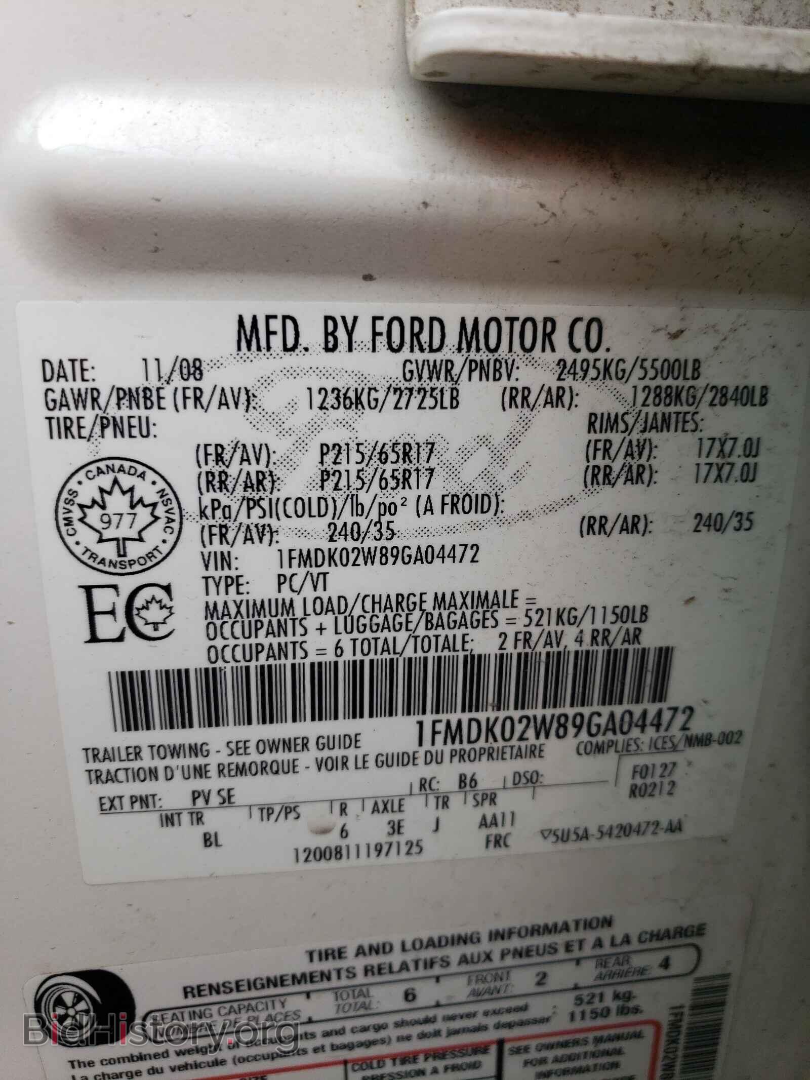 2009 FORD TAURUS - VIN: 1FMDK02W89GA04472 - Photo 10