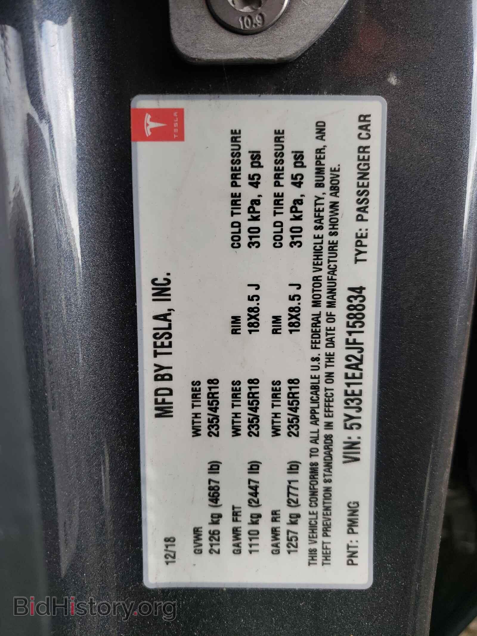 2018 TESLA MODEL 3 - VIN: 5YJ3E1EA2JF158834 - Photo 10