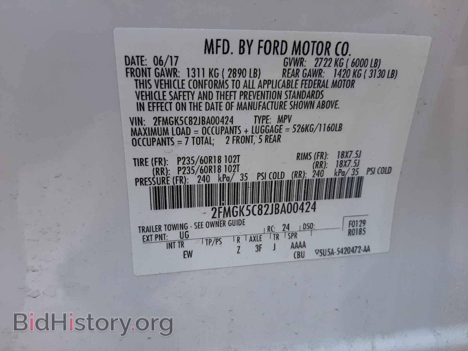 2018 FORD FLEX - VIN: 2FMGK5C82JBA00424 - Photo 10