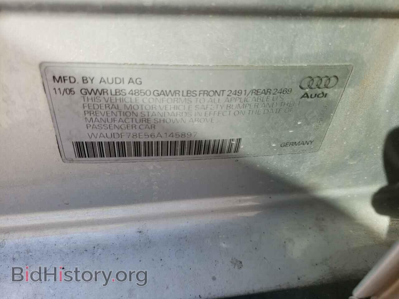 2006 AUDI A4 - VIN: WAUDF78E56A145897 - Фото 10