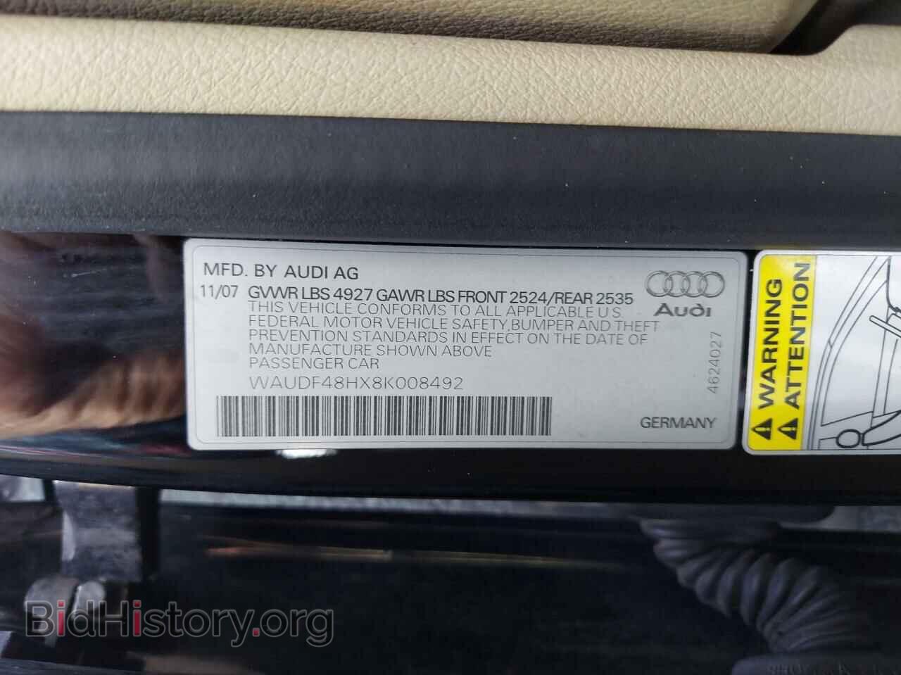 2008 AUDI A4 - VIN: WAUDF48HX8K008492 - Фото 10