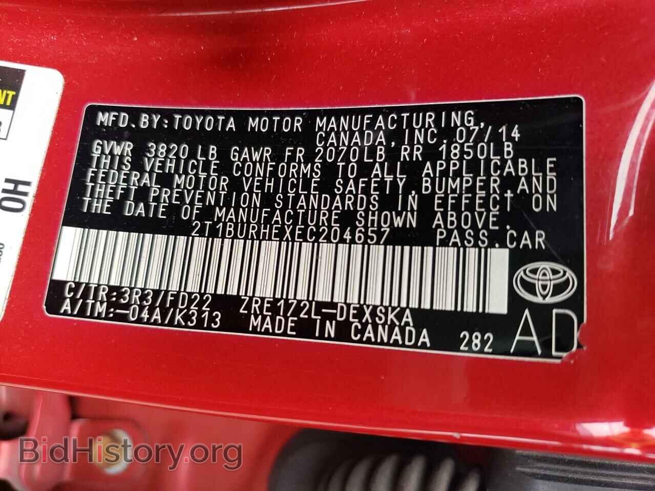2014 TOYOTA COROLLA - VIN: 2T1BURHEXEC204657 - Фото 10