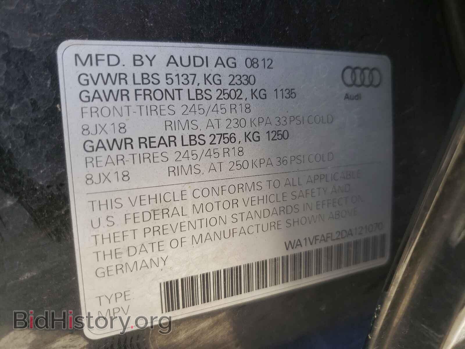 2013 AUDI A4 - VIN: WA1VFAFL2DA121070 - Фото 10