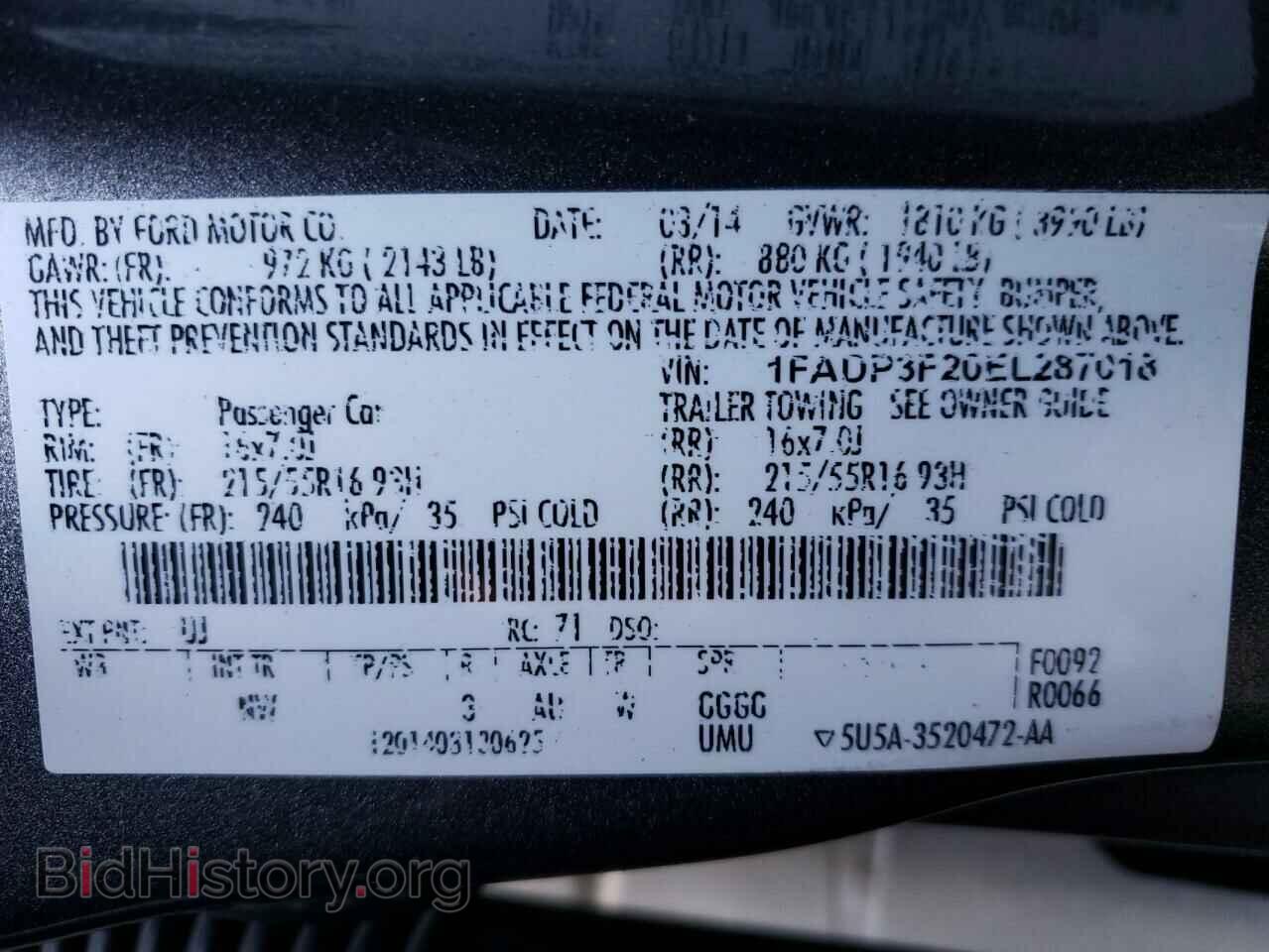 2014 FORD FOCUS - VIN: 1FADP3F20EL287018 - Фото 10