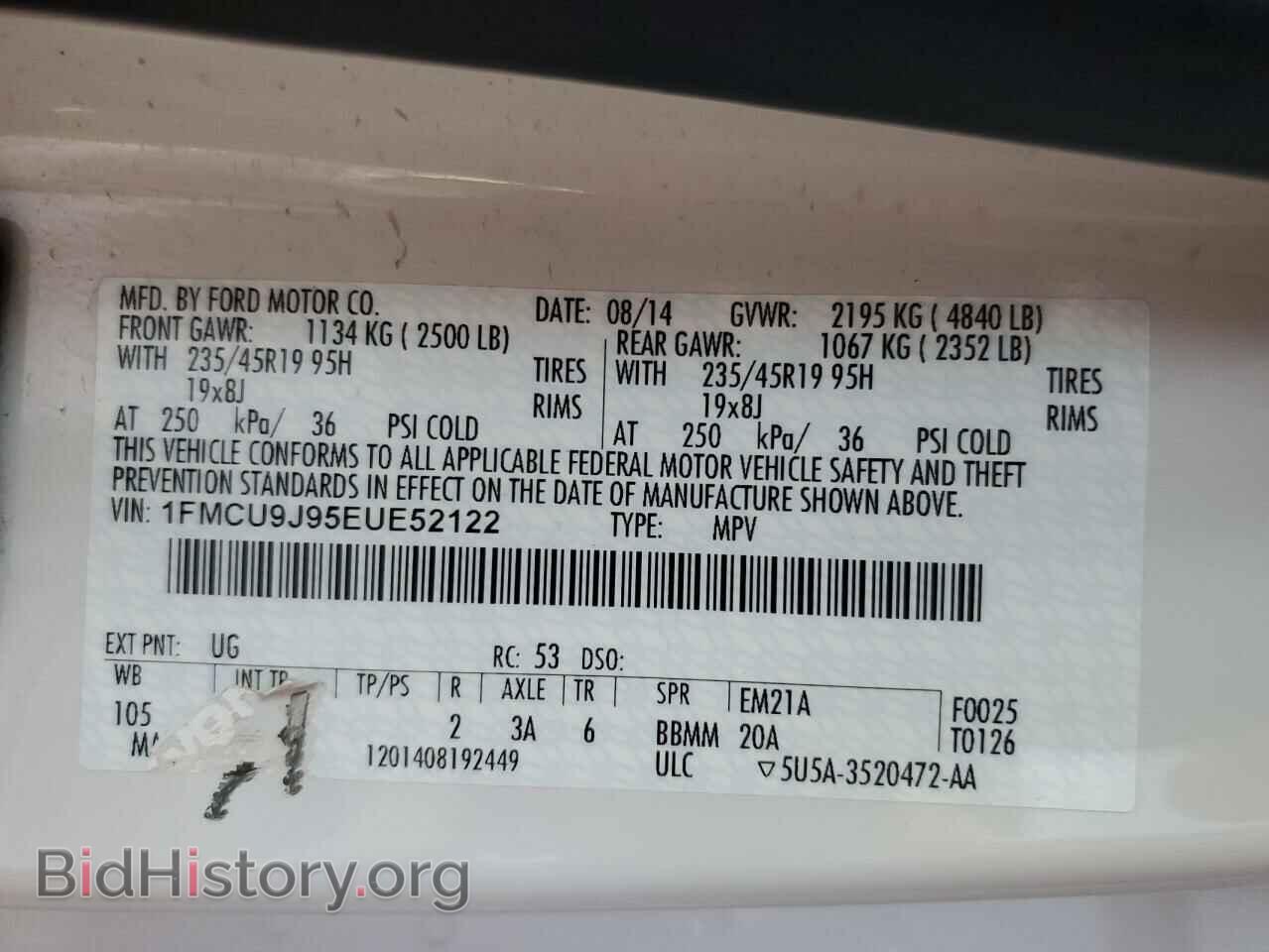 2014 FORD ESCAPE - VIN: 1FMCU9J95EUE52122 - Фото 13