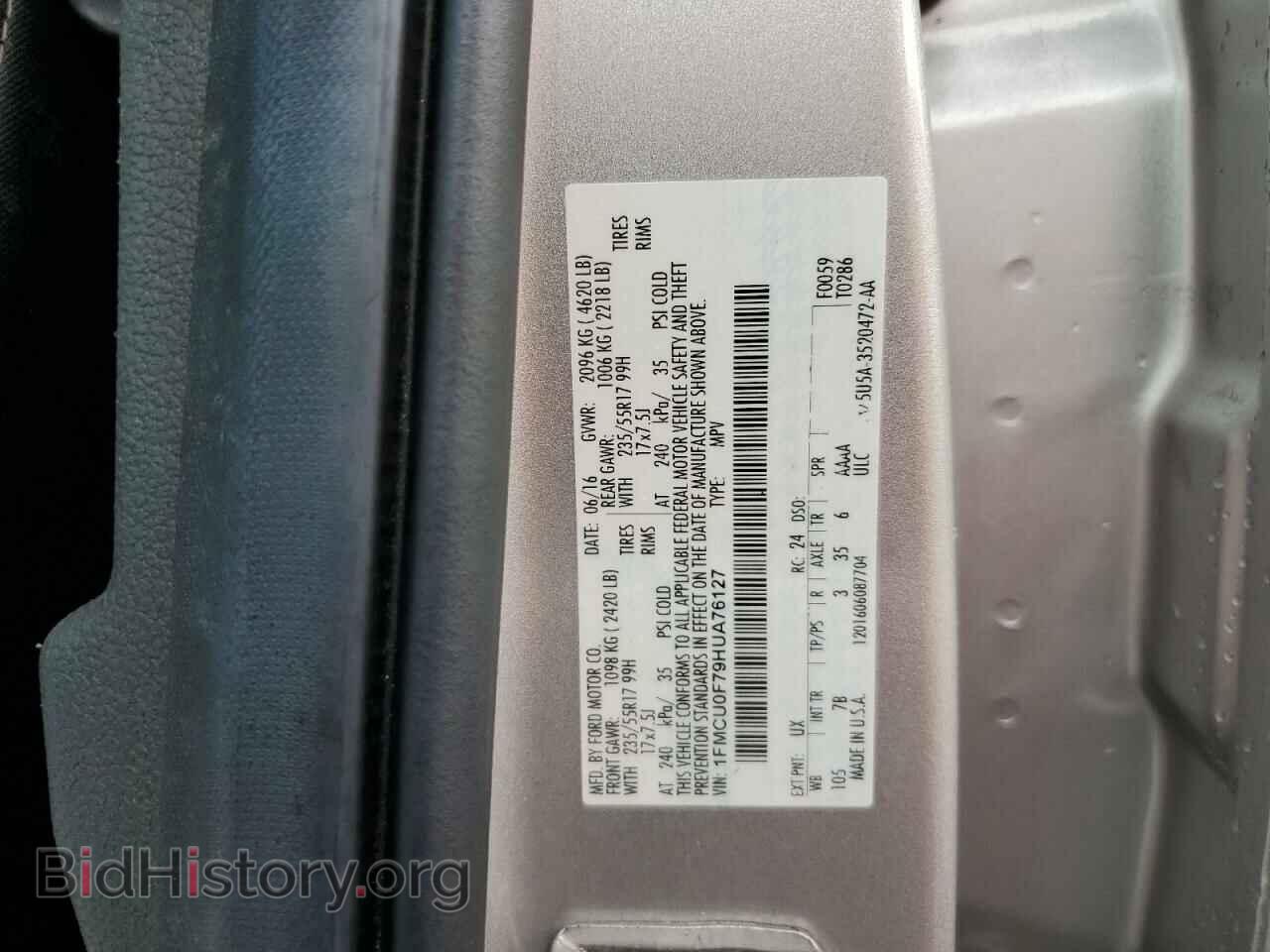 2017 FORD ESCAPE - VIN: 1FMCU0F79HUA76127 - Фото 10
