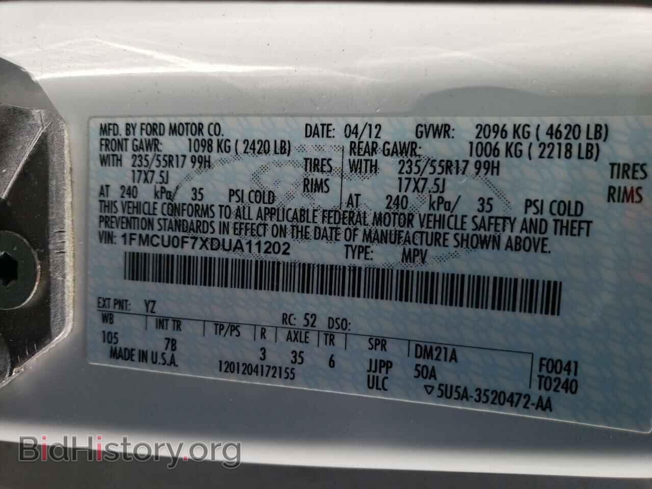 2013 FORD ESCAPE - VIN: 1FMCU0F7XDUA11202 - Фото 10