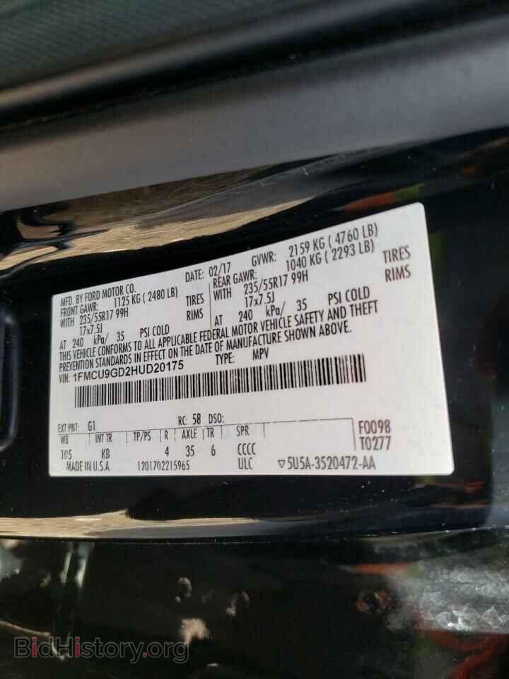 2017 FORD ESCAPE - VIN: 1FMCU9GD2HUD20175 - Photo 10