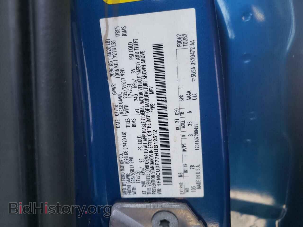 2017 FORD ESCAPE - VIN: 1FMCU0F77HUB12512 - Фото 10