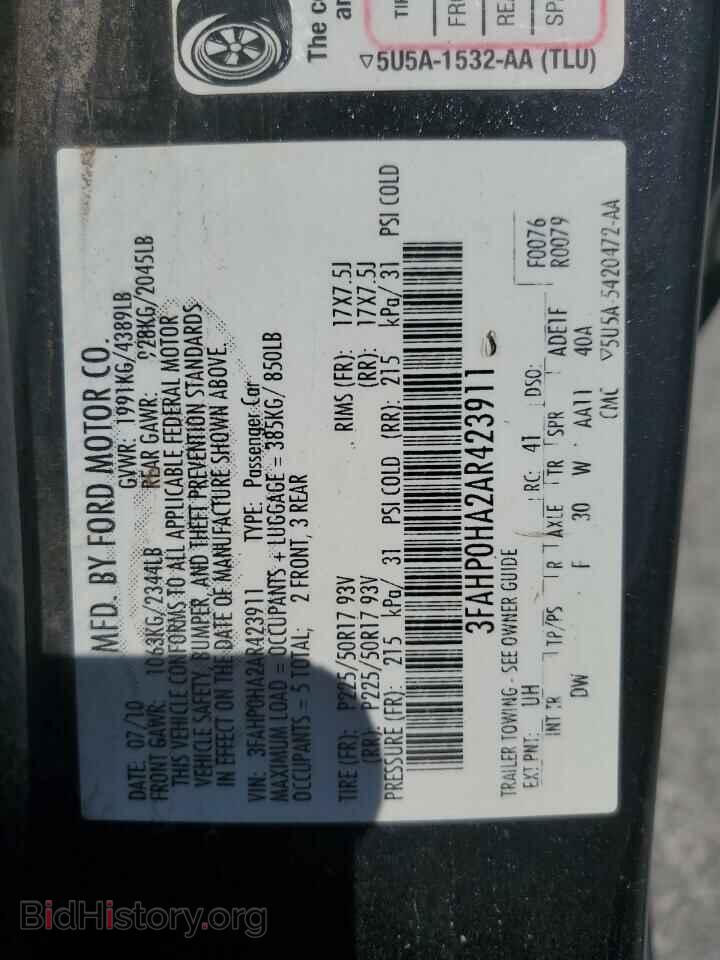2010 FORD ALL Models - VIN: 3FAHP0HA2AR423911 - Фото 12