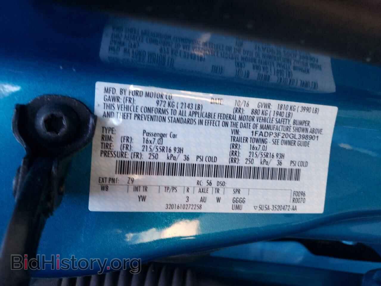 2016 FORD FOCUS - VIN: 1FADP3F20GL398901 - Фото 10